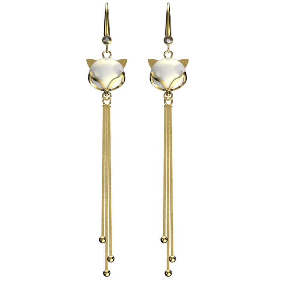 Fox Earrings Cute Natural Lucky Stone w/ Tassel
